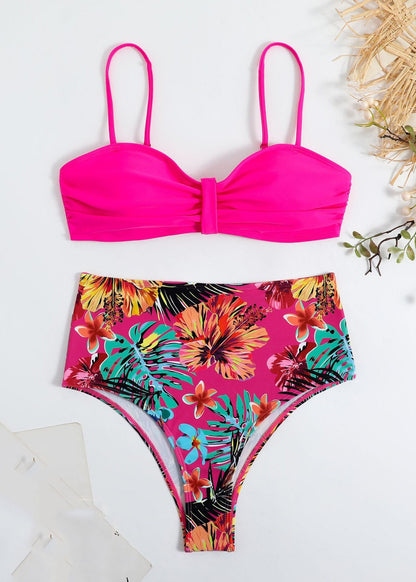 New Rose Print Backless Swimwear Two Pieces Set VC037 WM-Beach-QQT240615