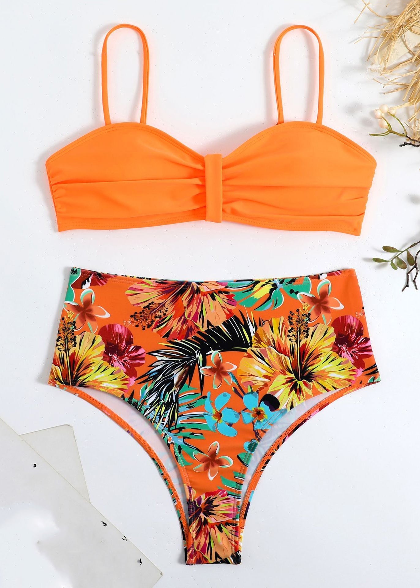 New Rose Print Backless Swimwear Two Pieces Set VC037 WM-Beach-QQT240615