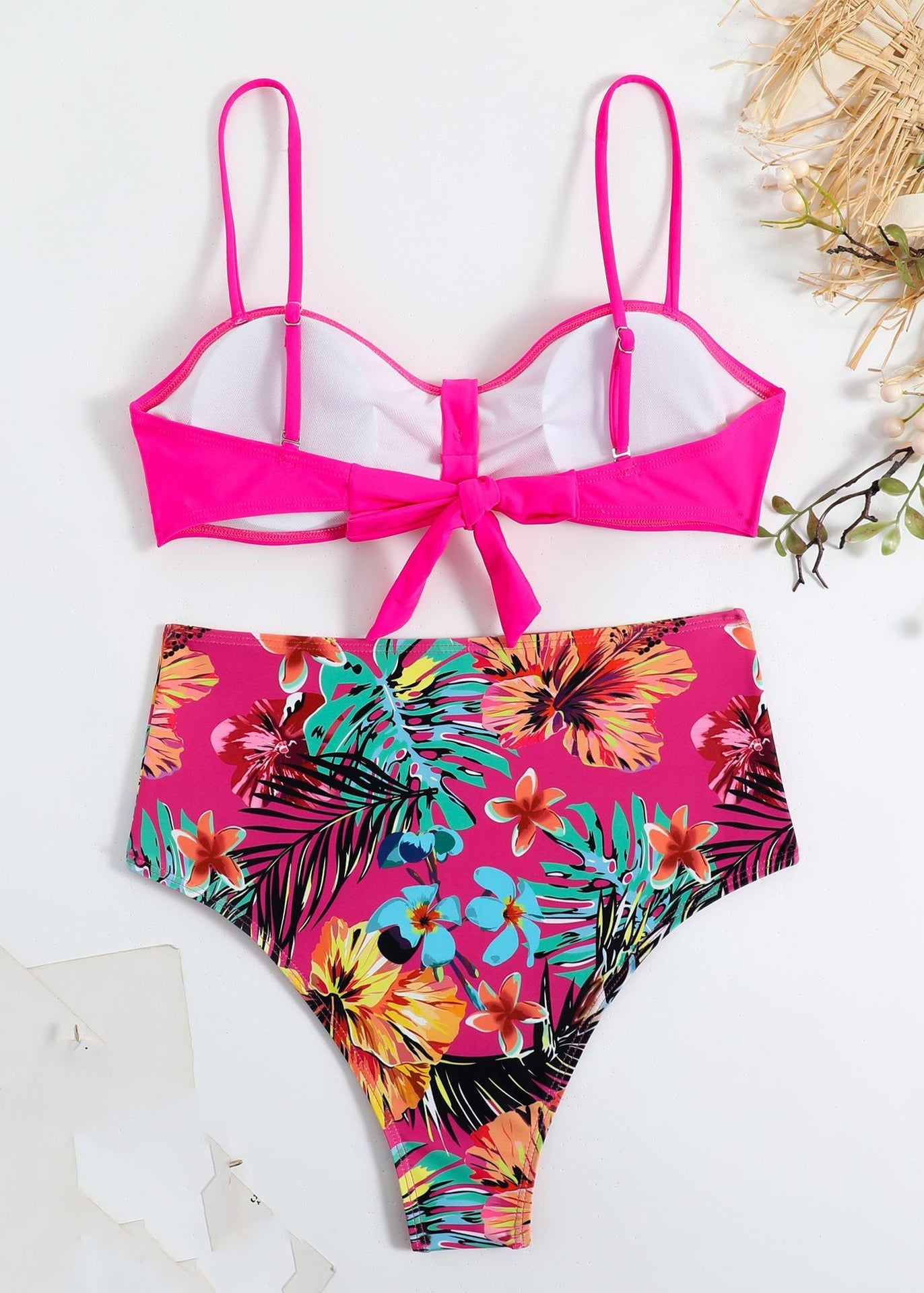 New Rose Print Backless Swimwear Two Pieces Set VC037 WM-Beach-QQT240615