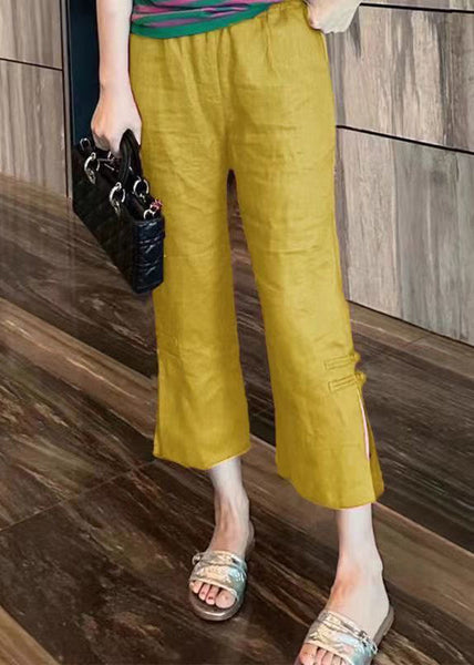 New Rose Side Open Solid Cotton Crop Pants Summer RE011 MZF-CPTS240807