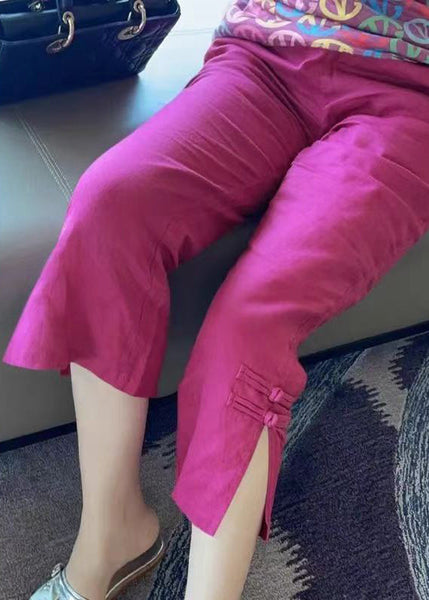 New Rose Side Open Solid Cotton Crop Pants Summer RE011 MZF-CPTS240807