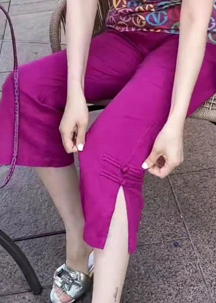 New Rose Side Open Solid Cotton Crop Pants Summer RE011 MZF-CPTS240807