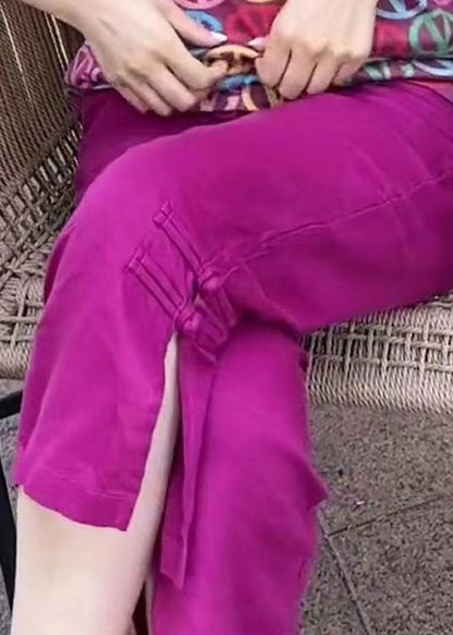 New Rose Side Open Solid Cotton Crop Pants Summer RE011 MZF-CPTS240807