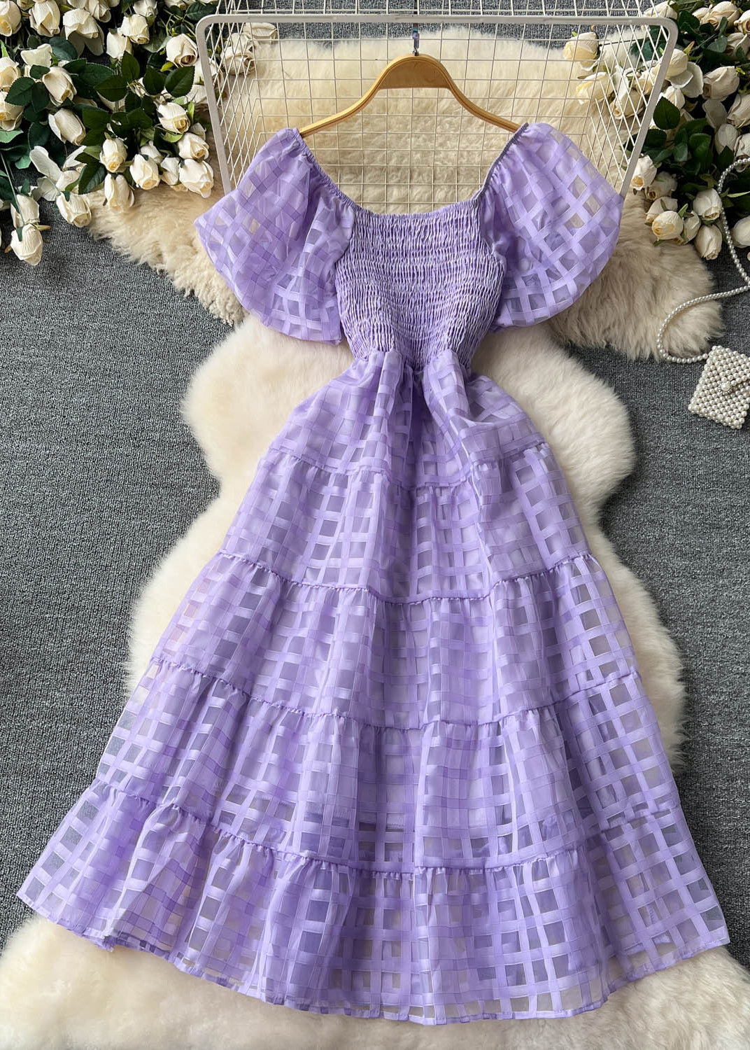 New Rose Square Collar High Waist Chiffon Dresses Summer TR036 ZS-SDL240730