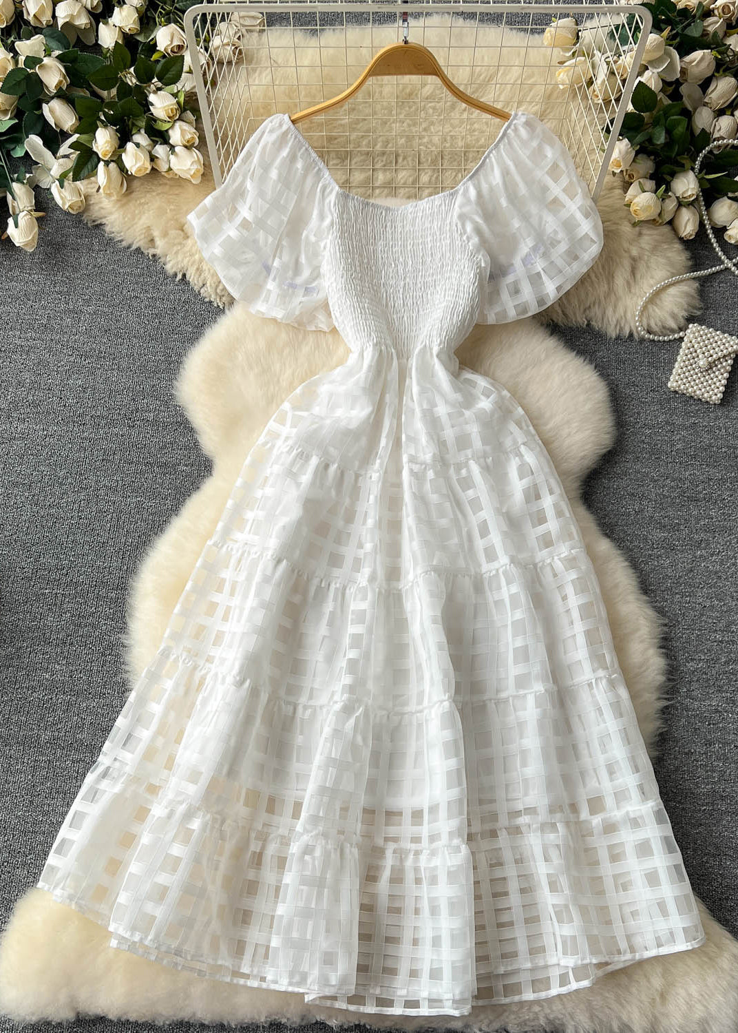 New Rose Square Collar High Waist Chiffon Dresses Summer TR036 ZS-SDL240730