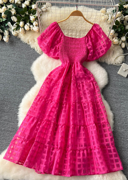 New Rose Square Collar High Waist Chiffon Dresses Summer TR036 ZS-SDL240730