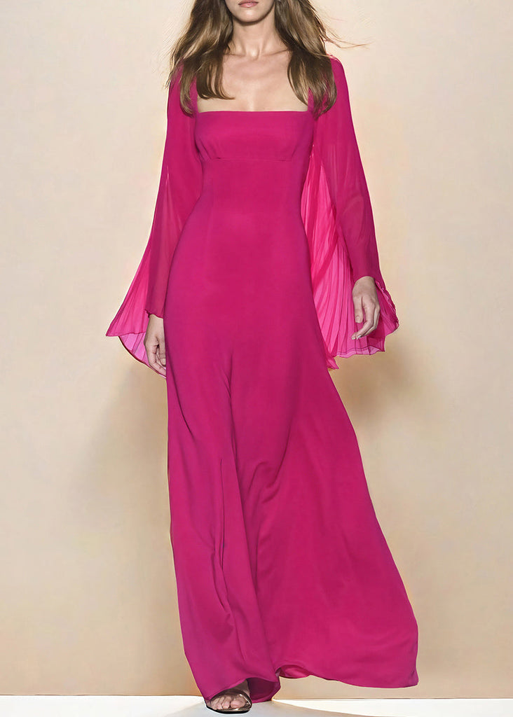 New Rose Square Collar Wrinkled Chiffon Long Dresses Fall AM1012 Genistyle Shop