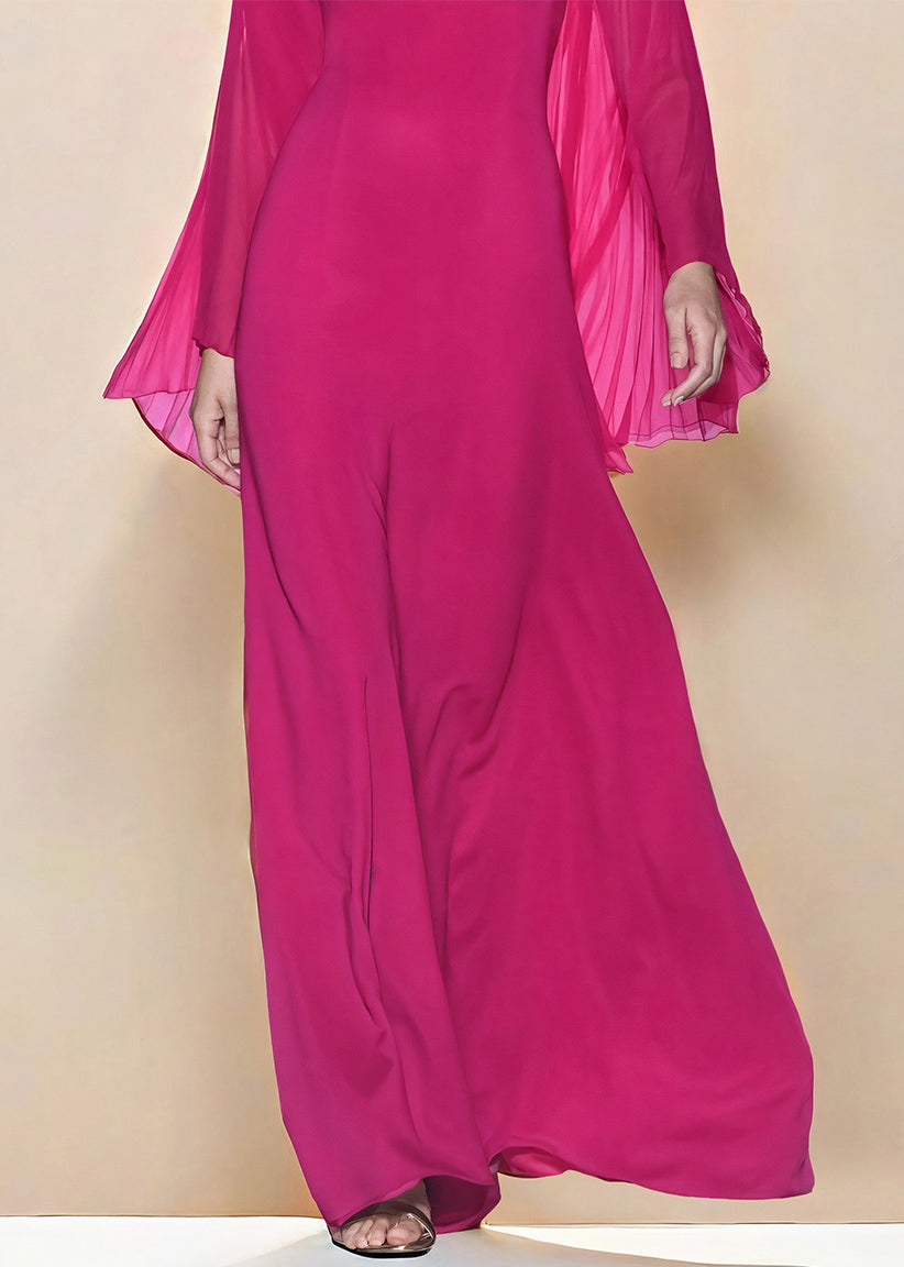 New Rose Square Collar Wrinkled Chiffon Long Dresses Fall AM1012 Genistyle Shop