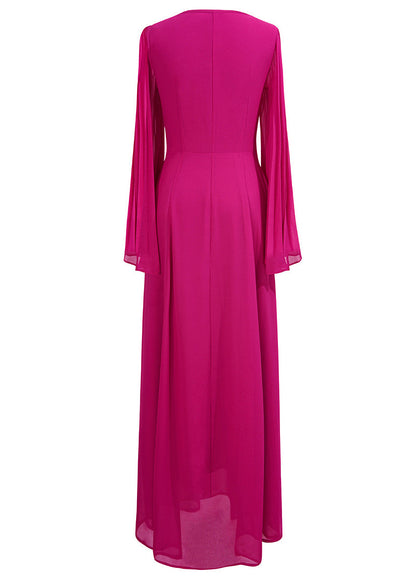 New Rose Square Collar Wrinkled Chiffon Long Dresses Fall AM1012 Genistyle Shop