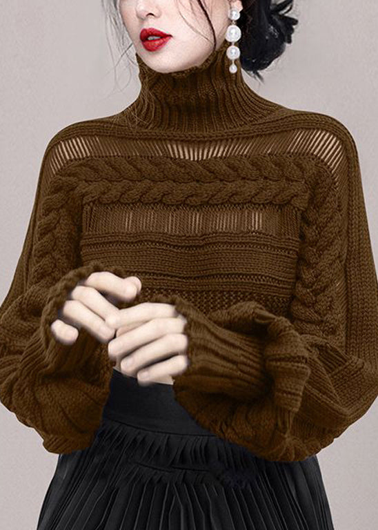 New Rose Turtleneck Hollow Out Cable Knit Sweaters Winter WK009 OM-SW241119