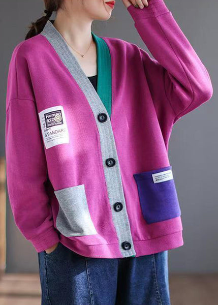 Rose Button Cardigan V Patchwork Spring Neck New Cotton FashionChic