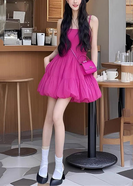 Rose New Wrinkled Strap Sleeveless Solid Dress Spaghetti Cotton FashionChic