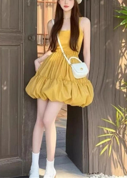 Rose New Wrinkled Strap Sleeveless Solid Dress Spaghetti Cotton FashionChic