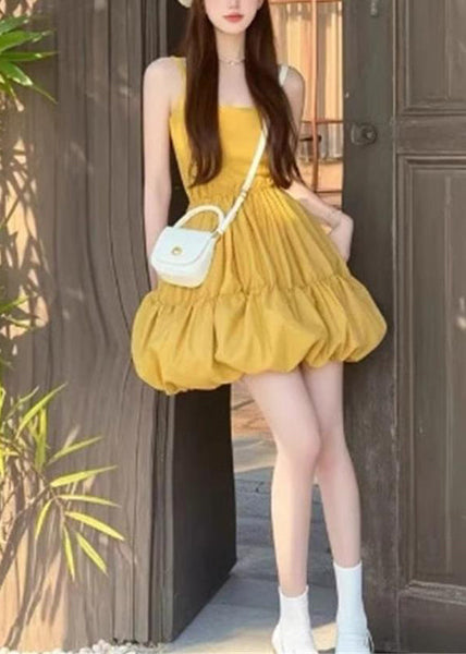 Rose New Wrinkled Strap Sleeveless Solid Dress Spaghetti Cotton FashionChic