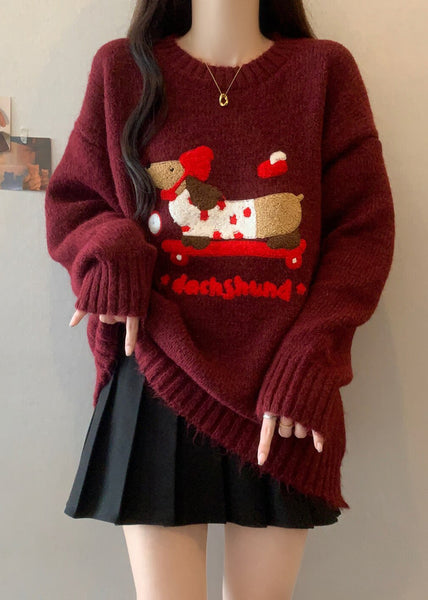 New Rust O Neck Jacquard Thick Christmas Knit Sweaters Winter RG041 ABC
