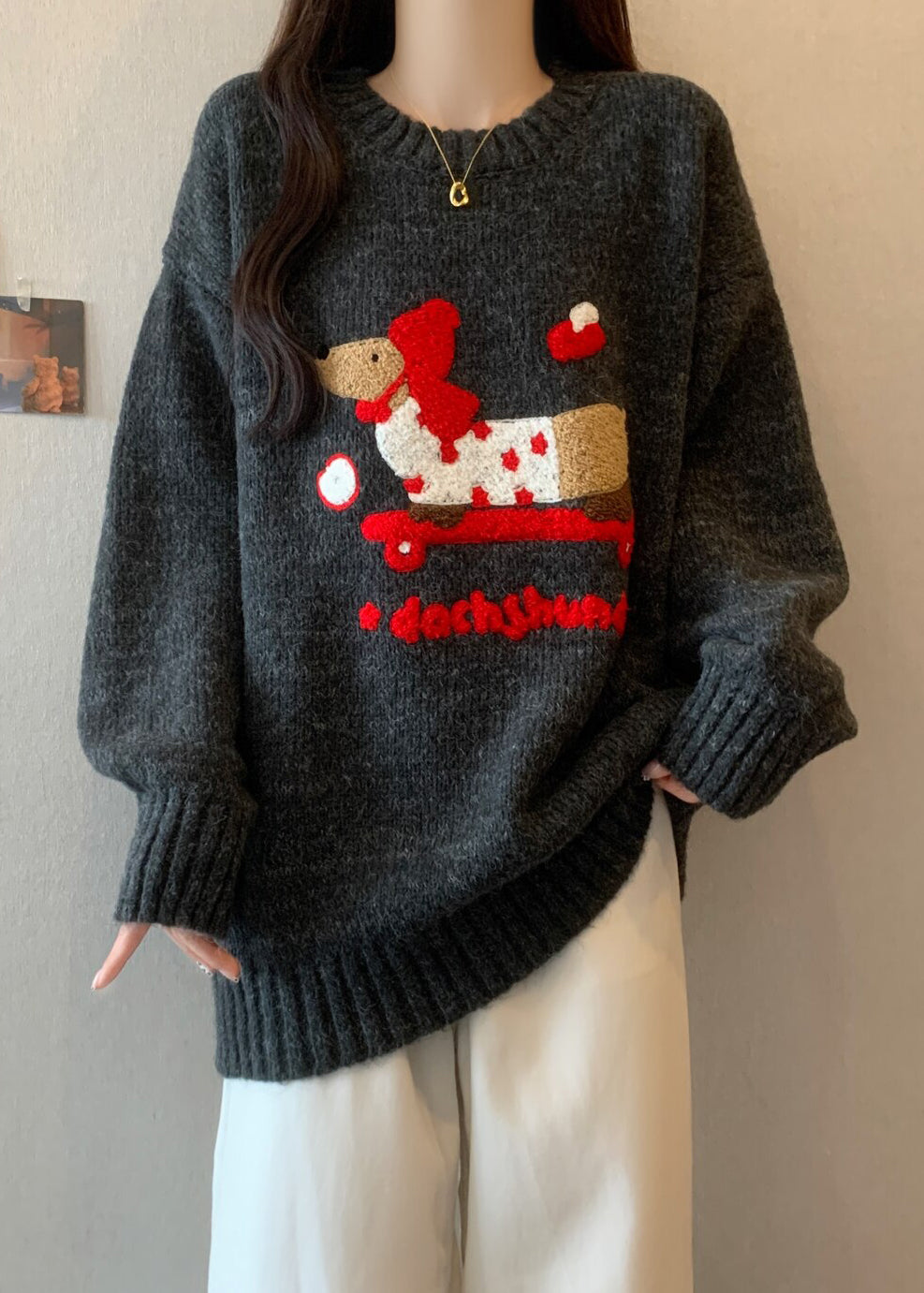 New Rust O Neck Jacquard Thick Christmas Knit Sweaters Winter RG041 ABC