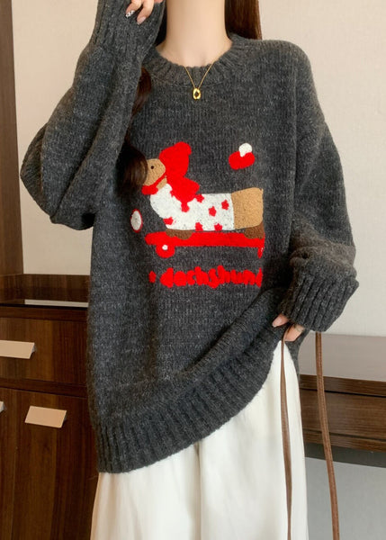 New Rust O Neck Jacquard Thick Christmas Knit Sweaters Winter RG041 ABC