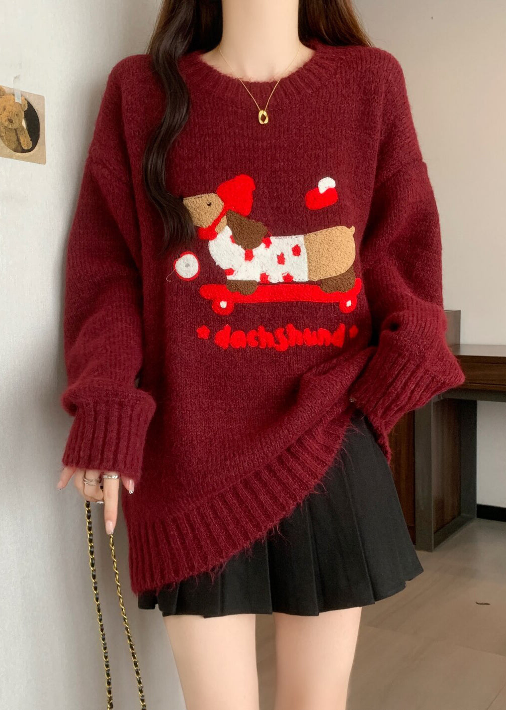 New Rust O Neck Jacquard Thick Christmas Knit Sweaters Winter RG041 ABC
