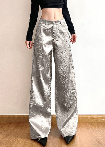 New Silver Pockets High Waist Wide Leg Pants Summer AW1020 OM-NZ240827