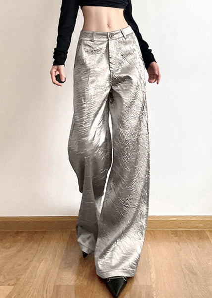 New Silver Pockets High Waist Wide Leg Pants Summer AW1020 OM-NZ240827
