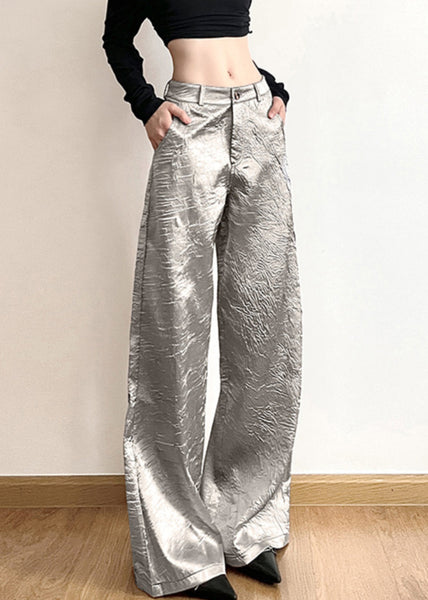 New Silver Pockets High Waist Wide Leg Pants Summer AW1020 OM-NZ240827