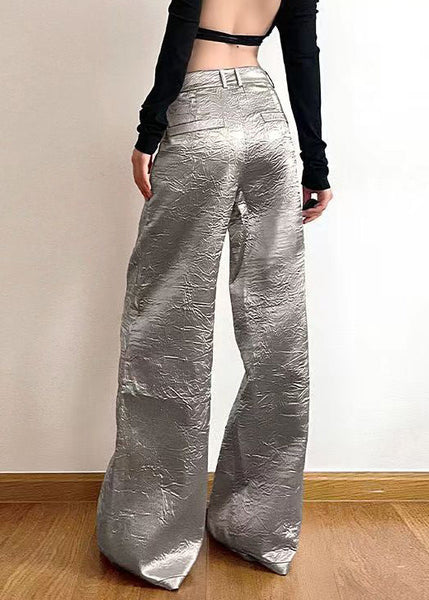 New Silver Pockets High Waist Wide Leg Pants Summer AW1020 OM-NZ240827