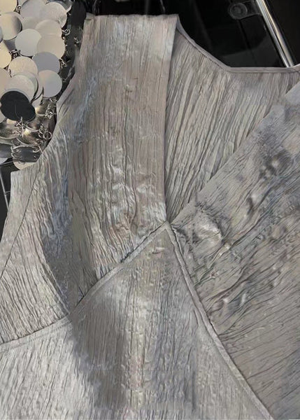 New Silver V Neck Lace Up Silk Tank Sleeveless PP029 OM-NZ240827