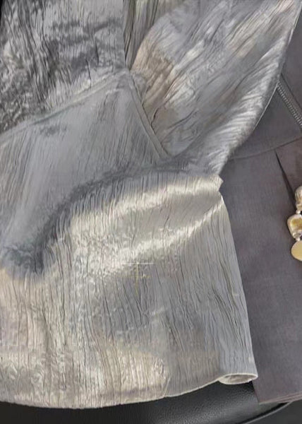 New Silver V Neck Lace Up Silk Tank Sleeveless PP029 OM-NZ240827