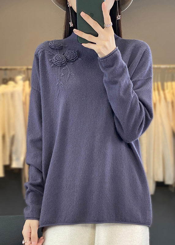 New Simple Beige Embroidered Wool Knit Pullover Spring TQ015 ABC