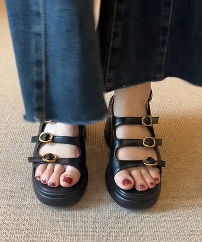 Toe Splicing Peep Black New Sandals Platform Leather Faux FashionChic