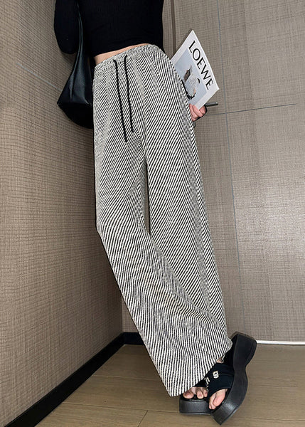 New Striped Lace Up Elastic Waist Cotton Pants Summer AC1023 Genistyle Shop