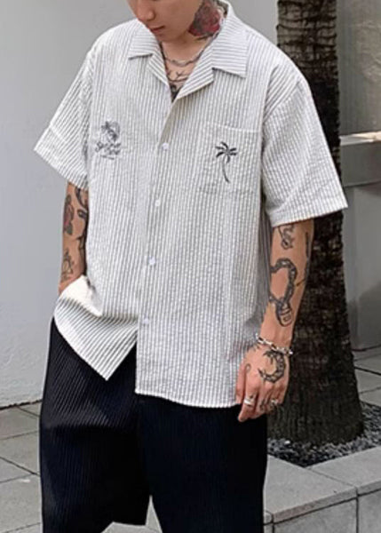 Men Pockets Striped New Summer Shirt Cotton Print FashionChic