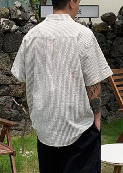 Men Pockets Striped New Summer Shirt Cotton Print FashionChic