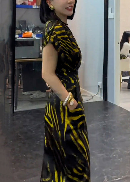 New Striped V Neck Pockets Cotton Long Dress Summer XX072 SH-LF-SDL240611