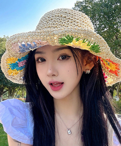 Beige Protection Hat Straw Shading Summer Sun Woven New FashionChic