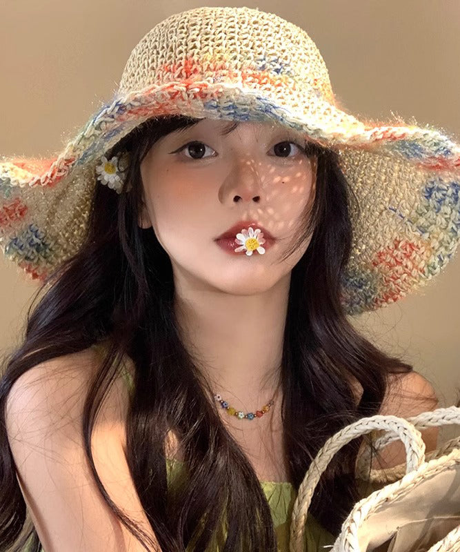 New Vacation Straw Woven Hollowed Out Large Brim Sun Hat RS003 ABC