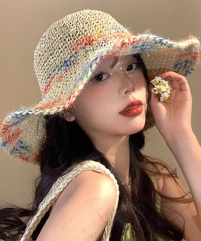 New Vacation Straw Woven Hollowed Out Large Brim Sun Hat RS003 ABC