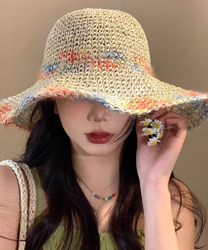 New Vacation Straw Woven Hollowed Out Large Brim Sun Hat RS003 ABC