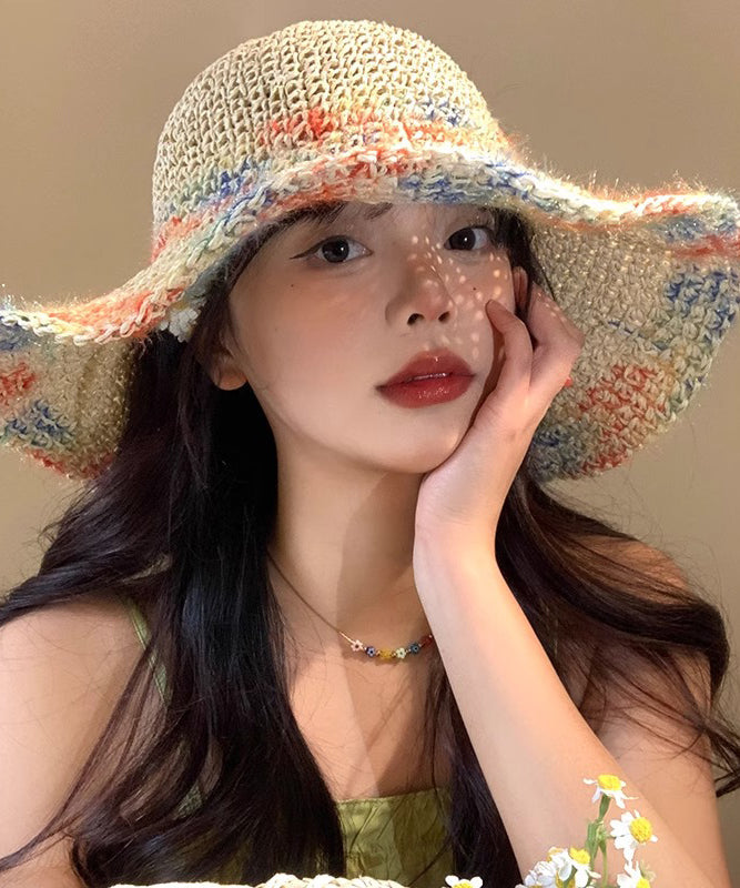 New Vacation Straw Woven Hollowed Out Large Brim Sun Hat RS003 ABC