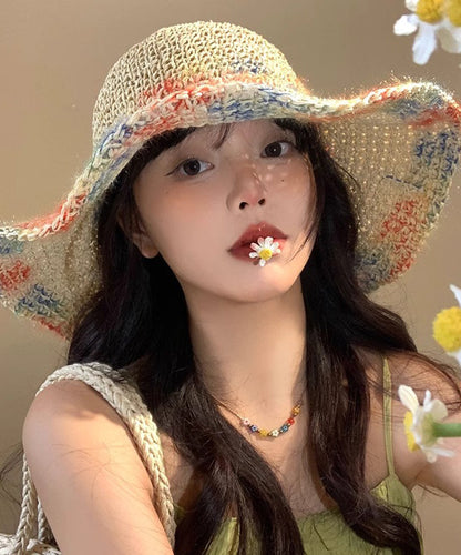 New Vacation Straw Woven Hollowed Out Large Brim Sun Hat RS003 ABC