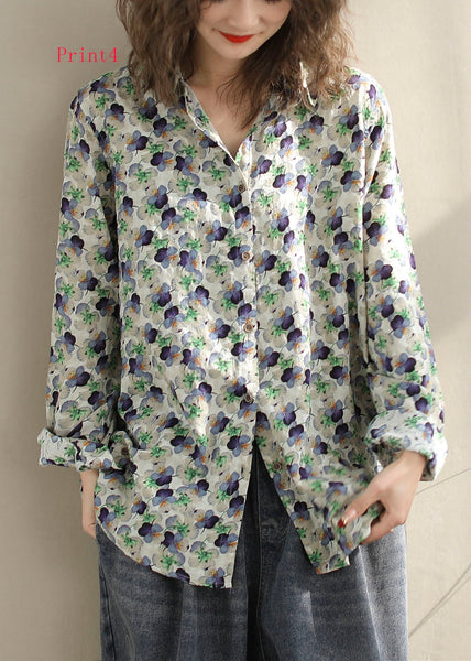 New Versatile Floral Print Peter Pan Collar Cotton Shirt Long Sleeves FF014 MZF-LTP240607