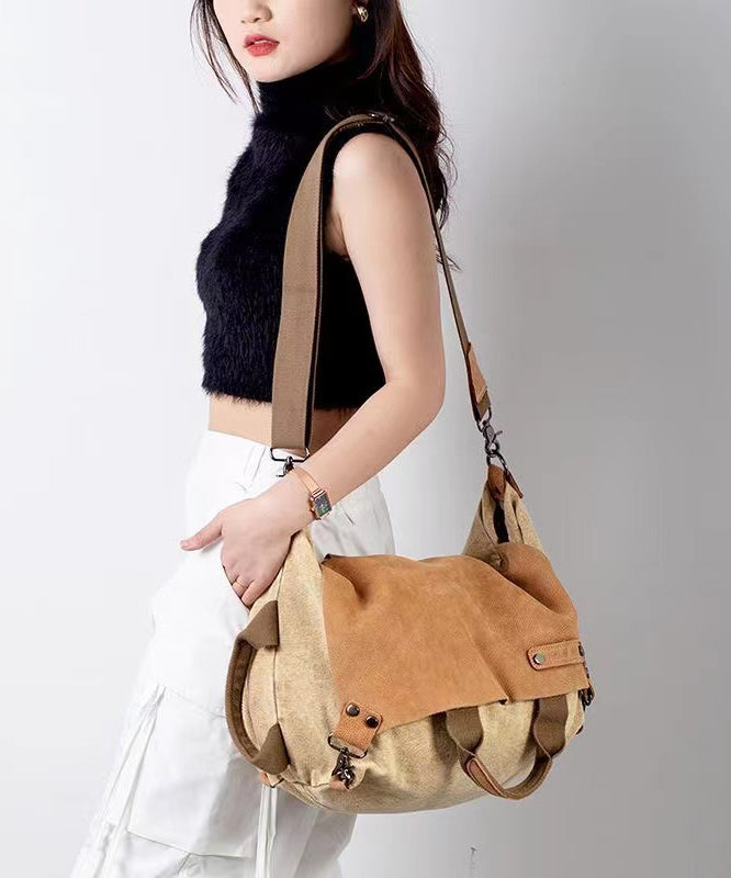 New Versatile Large Capacity Calf Leather Patchwork Canvas Satchel Bag Handbag MM060 Bag-BGS240620