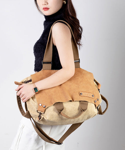 New Versatile Large Capacity Calf Leather Patchwork Canvas Satchel Bag Handbag MM060 Bag-BGS240620