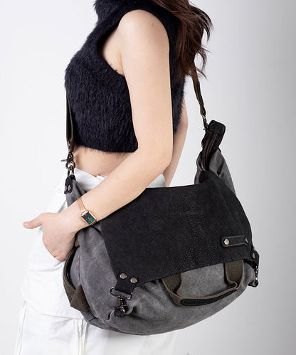 New Versatile Large Capacity Calf Leather Patchwork Canvas Satchel Bag Handbag MM060 Bag-BGS240620