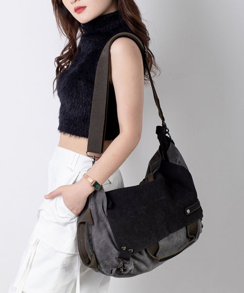 New Versatile Large Capacity Calf Leather Patchwork Canvas Satchel Bag Handbag MM060 Bag-BGS240620