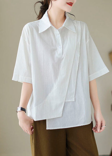 Shirt Patchwork New Cotton Asymmetrical White Button Summer FashionChic