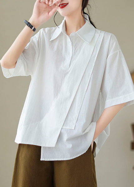 Shirt Patchwork New Cotton Asymmetrical White Button Summer FashionChic