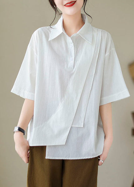 Shirt Patchwork New Cotton Asymmetrical White Button Summer FashionChic