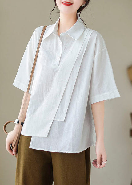 Shirt Patchwork New Cotton Asymmetrical White Button Summer FashionChic