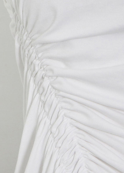 White Sleeveless Cotton Tank New Cinched Asymmetrical FashionChic